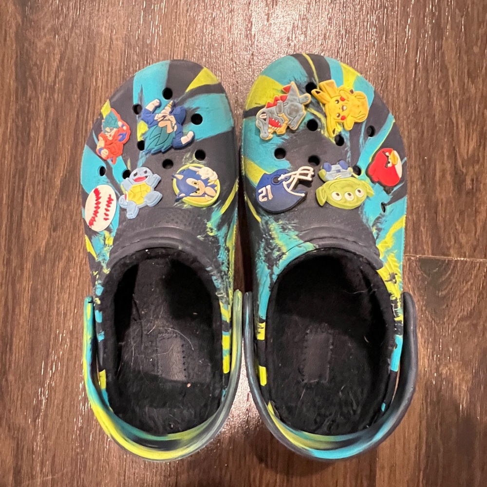 CROCS Kids Colorful Clogs Fur with Cartoon Charms